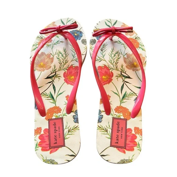 NWOT Kate Spade Pink Floral/Bow Women's Flip Flops Size 7-8 - Picture 5 of 6